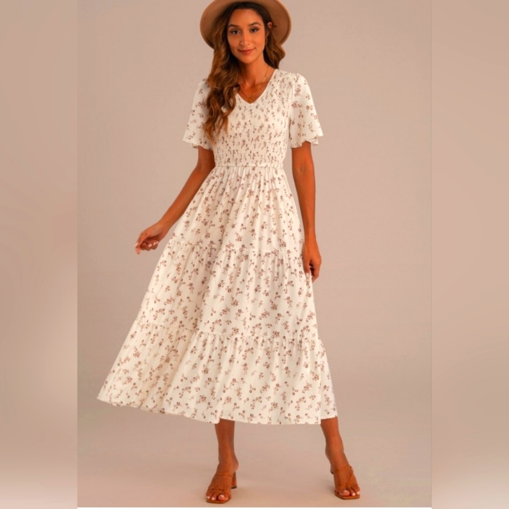 Petallush Brown Floral Smocked Top Maxi Dress